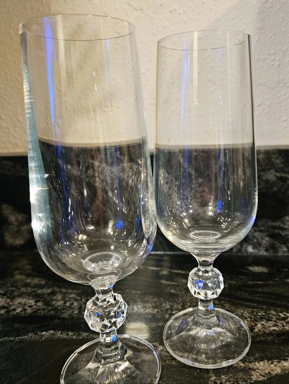 Vintage Bohemia Claudia Crystal Champagne Flutes - Set of 2 - Faceted Ball Stem